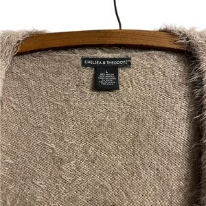 Chelsea & Theodore Fuzzy Open-Front Cardigan in Taupe